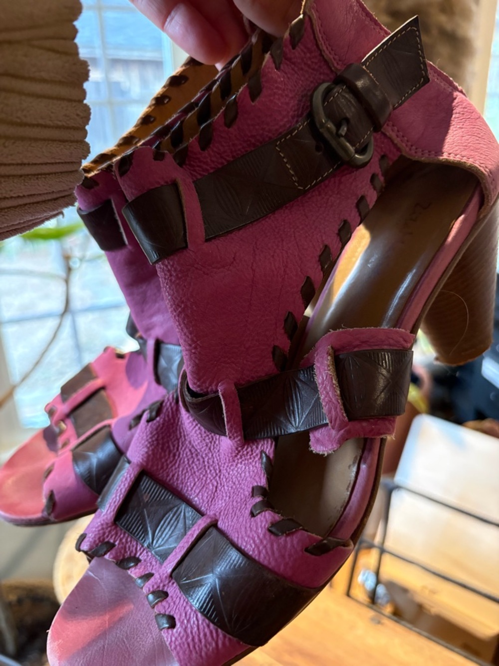 Vintage Anthropologie Zita Maria Women’s Plum Leather Open-Toe Heeled Sandals